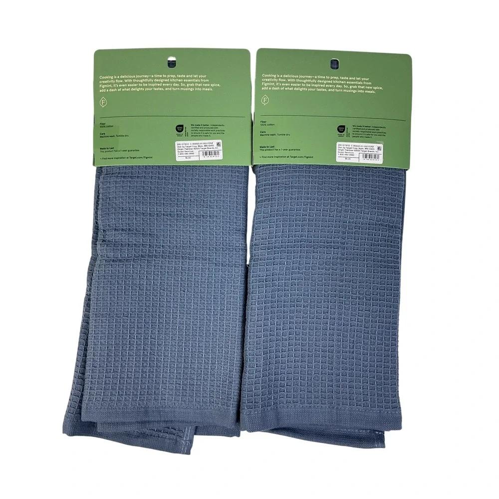 Figmint Kitchen Towels Waffle Weave Blue Set of 2 18x28 100%‎ Cotton